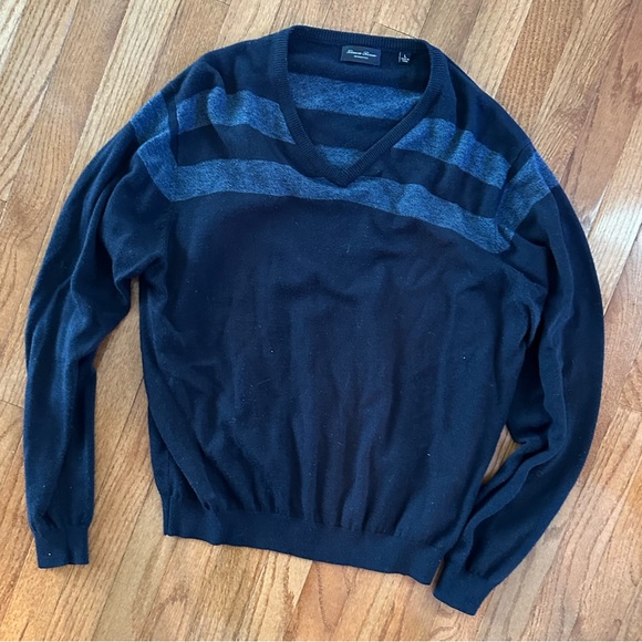 Linea Rosso Designed by Patrick Assaraf Merino Wool Striped V Neck Men’s Sweater - Picture 1 of 4